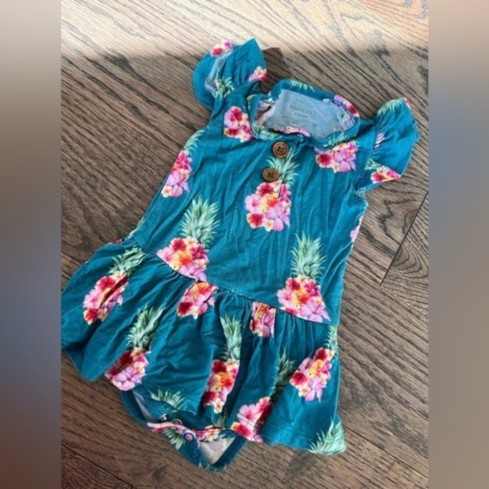 Posh Peanut Teal Floral Kids Dress